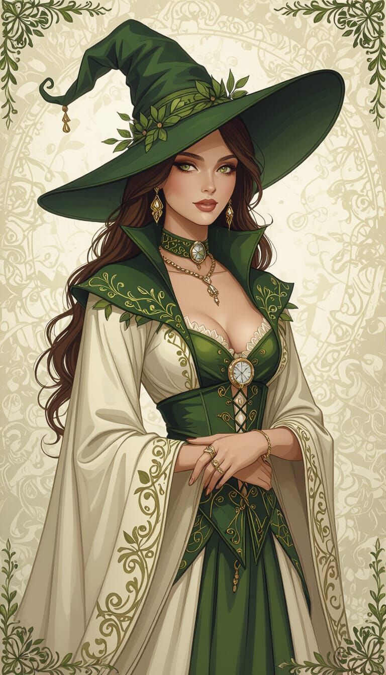 Cream Gown and Olive Hat: Stylized Fantasy Portrait