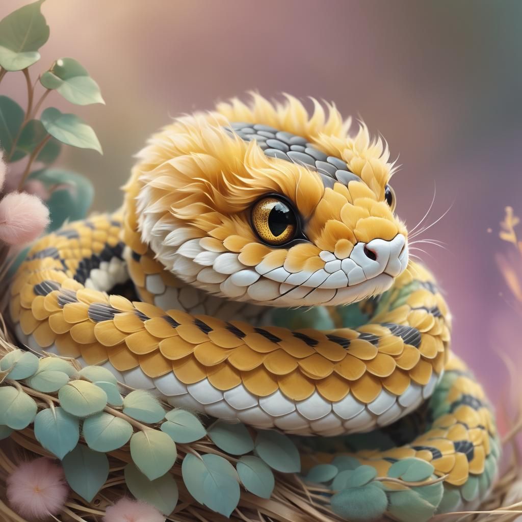 Furry Baby Snake in Vibrant Digital Illustration