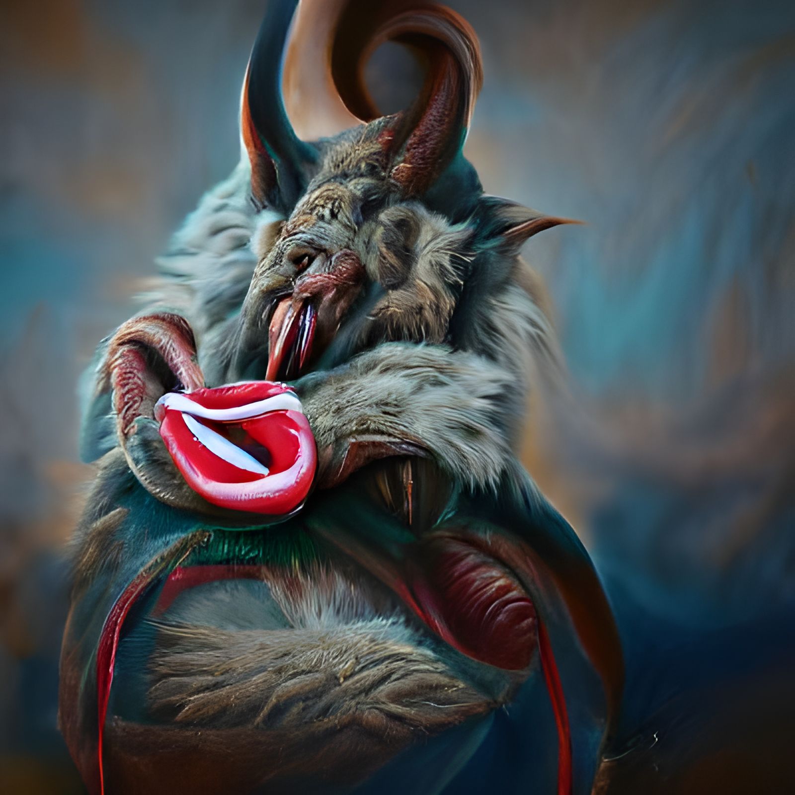 Hyperrealistic Krampus with Sack Detailed Painting