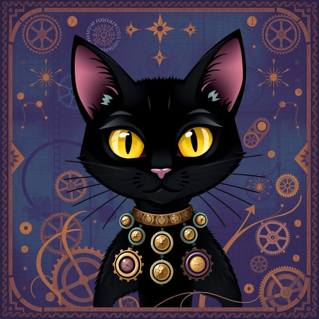 Whimsical Steampunk Cat in a Mechanical Wonderland