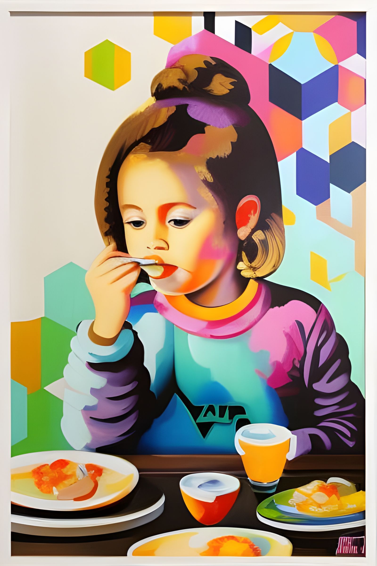 Abstract Mural: Cute Girl's Cafe Breakfast