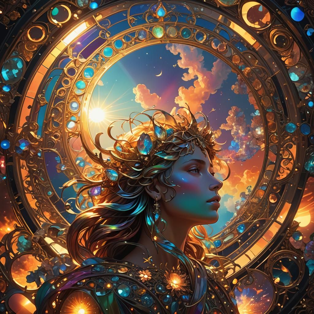 Iridescent Sun Spell in Art Nouveau Style