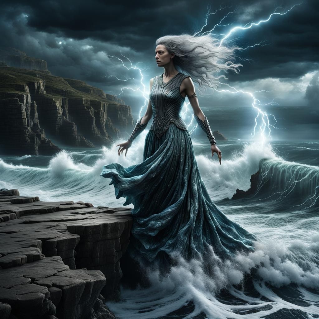 Moody Ocean Fantasy Scene in Hyper-Detailed Giger Style