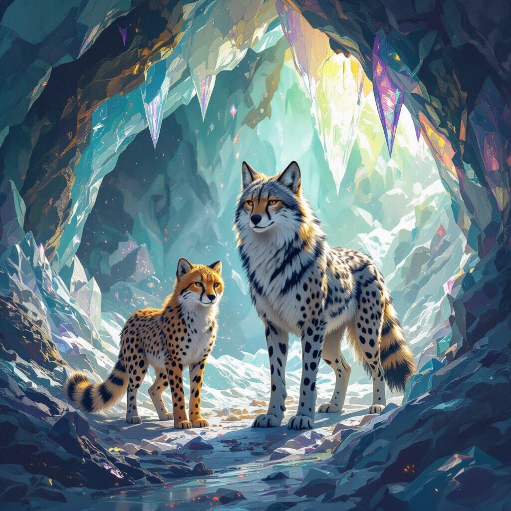 Cheetah Wolf Dragon Hybrid in Crystalline Cave