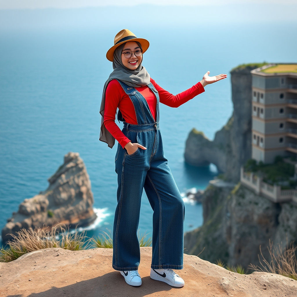 Korean Girl in Hijab and Denim Jumpsuit, Unreal Engine 5