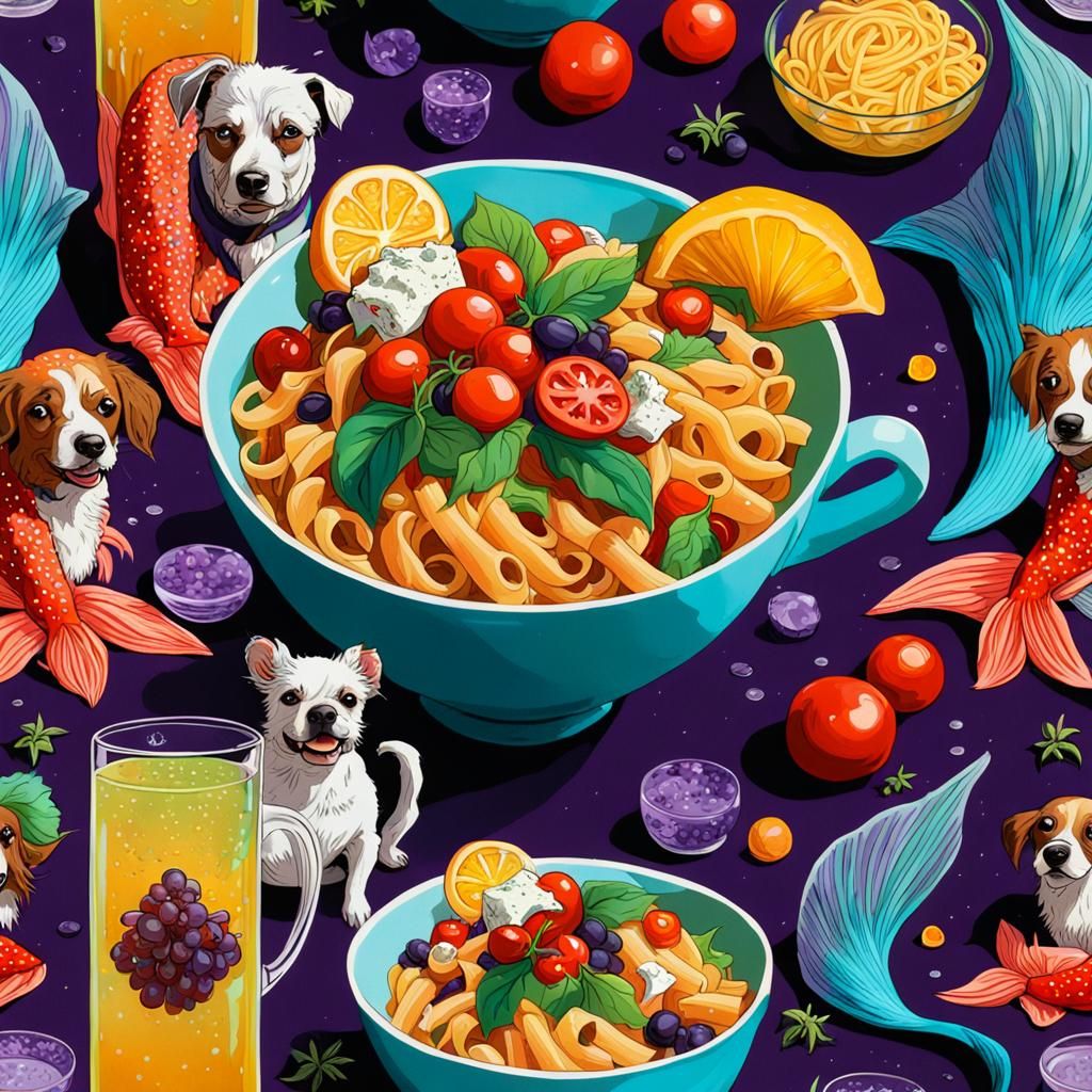 Surreal Mermaids and Polkadots in Neon 3D Art