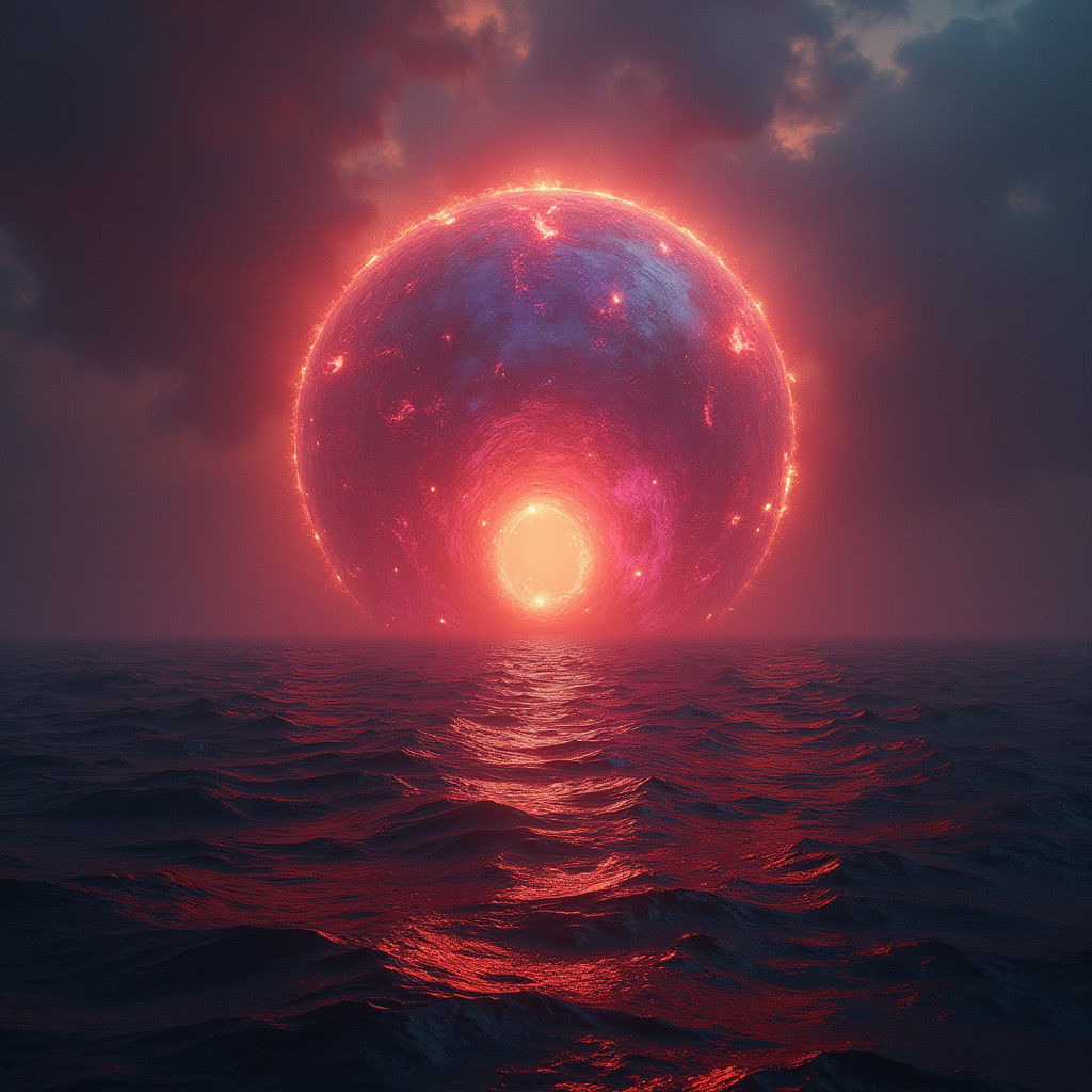 Mystical Portal Under Red Sea: Surreal Matte Painting