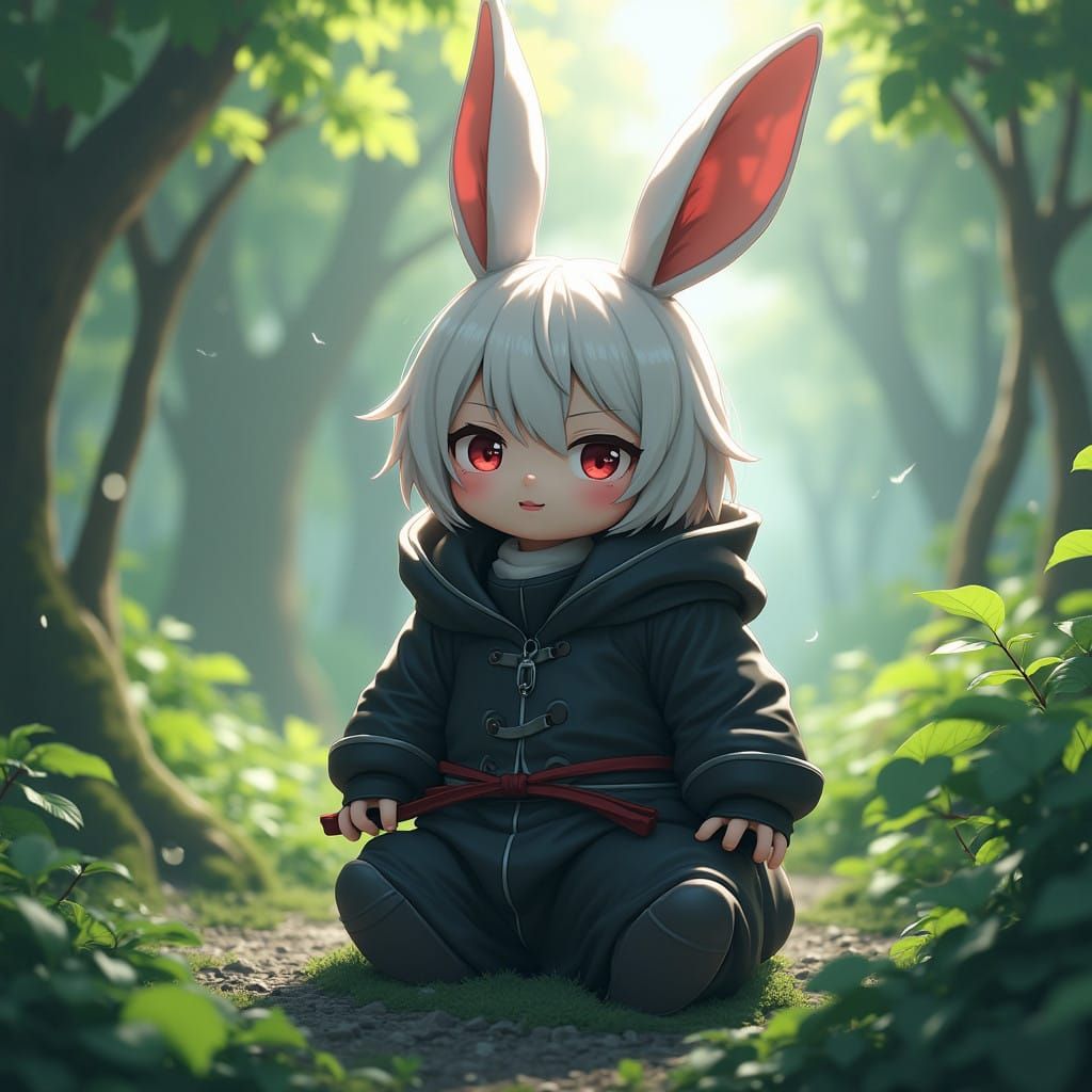 Stealthy Ninja Bunny Blends into Foliage in 8K Anime Style