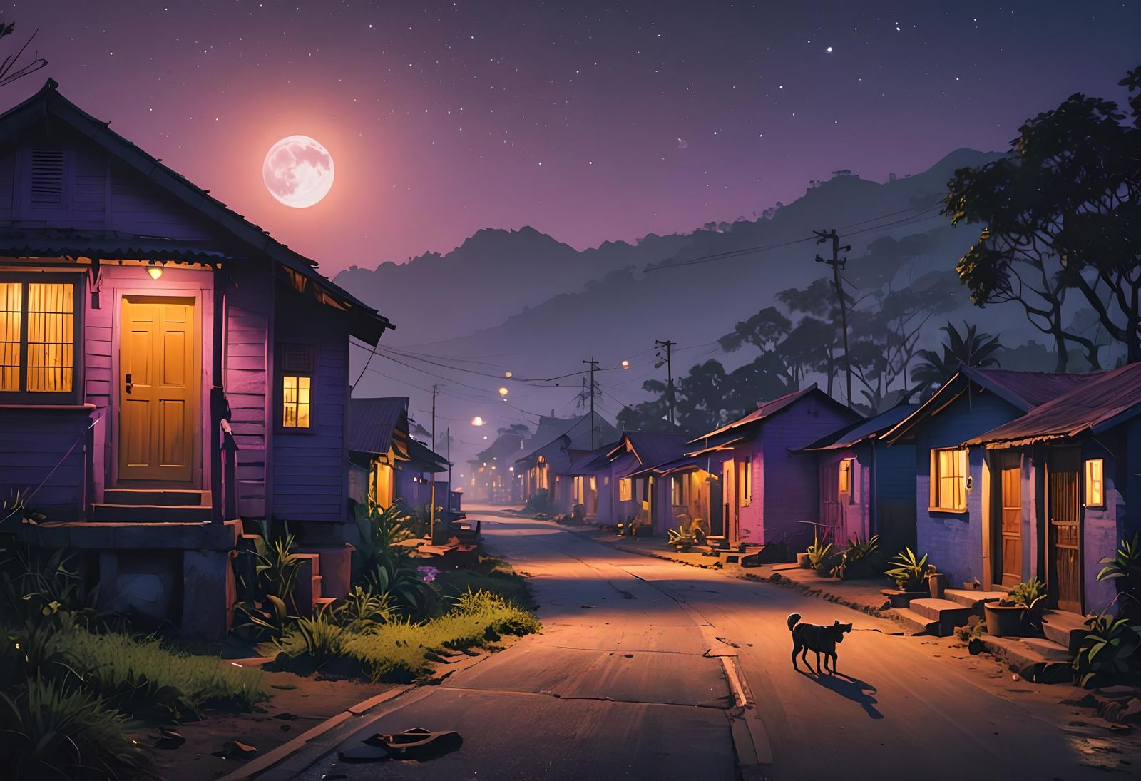 Kerala Village at Night, Fantasy Concept Art