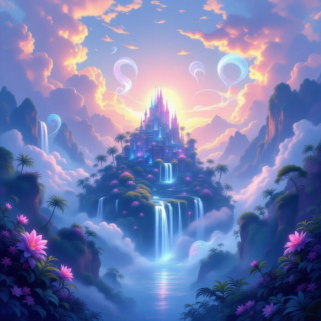 Ethereal Island Paradise Under a Radiant Sky