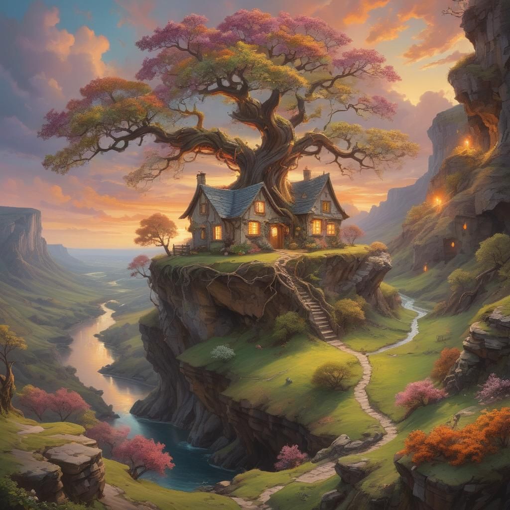 Surreal Landscape with Twisted Oak: Oil and Acrylic