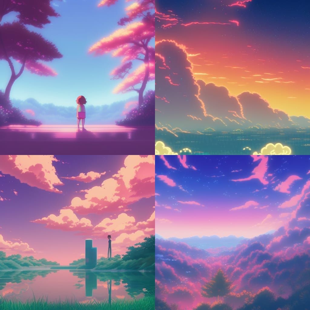 Retrowave Scene in Anime Key Visual Style
