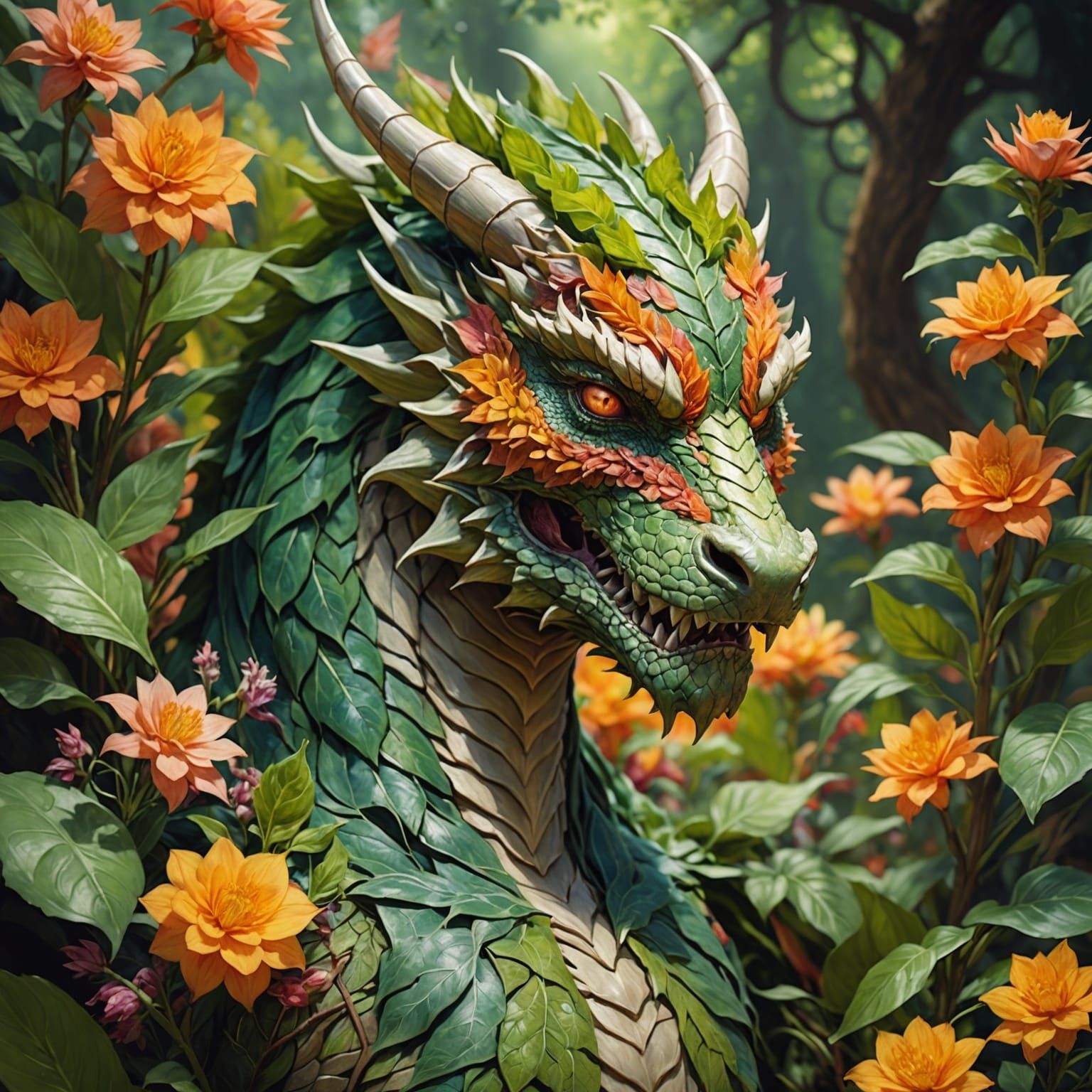 Floral Dragon Nature Spirit in Hyperdetailed Digital Art