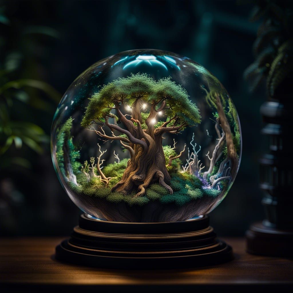 Fantasy Sphere: Forest and Thunderstorm in Glass