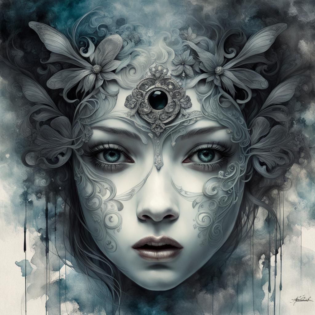 Art Nouveau Fairy Mask with Ghostly Eyes