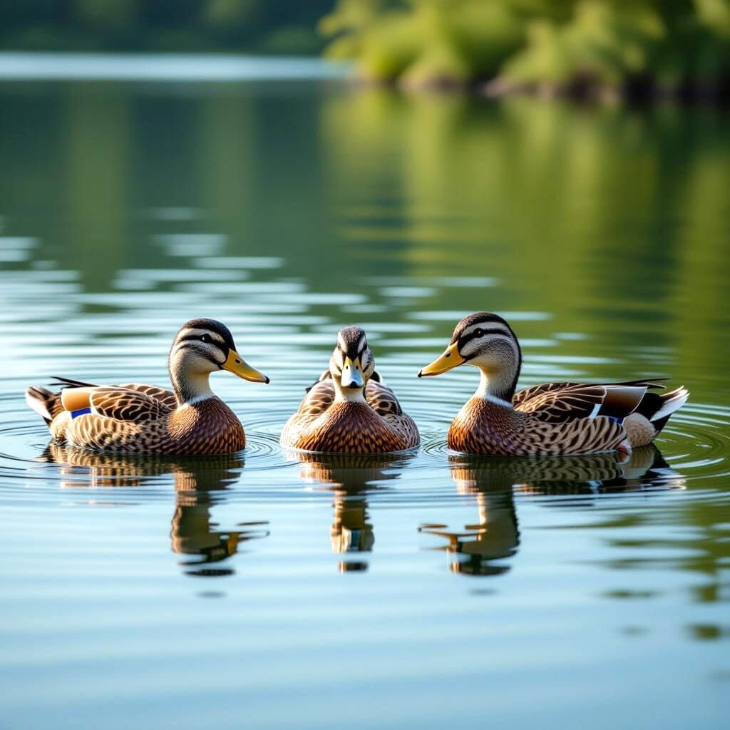Peaceful Ducks Swimming on Calm Lake