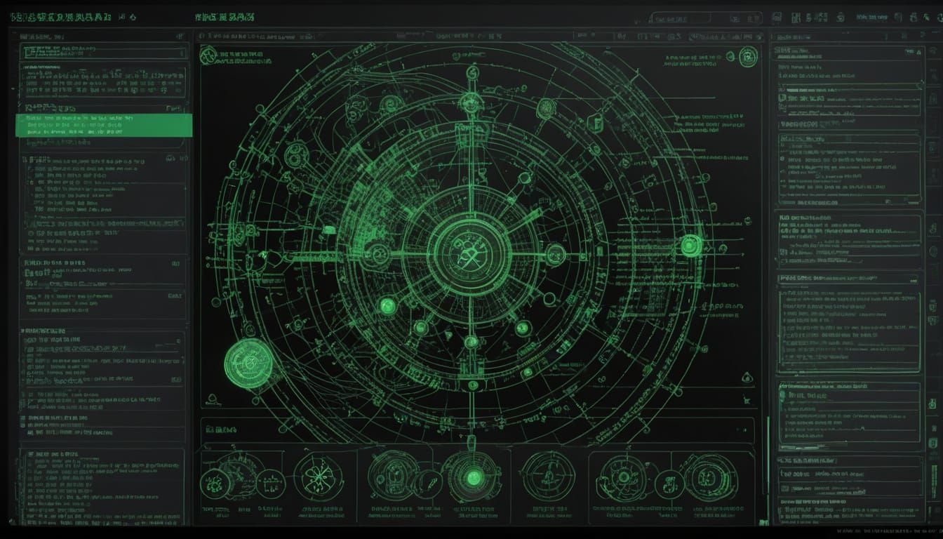 Cyberpunk Interface Coding Instructions in Green on Black