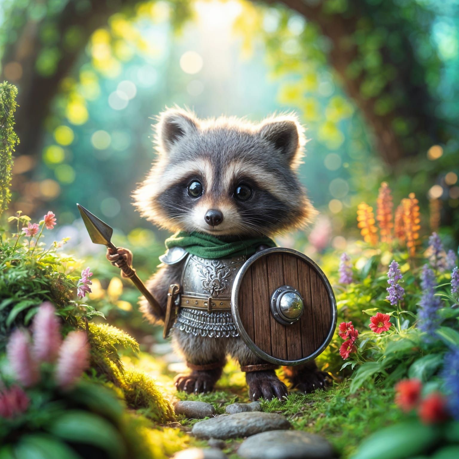 Armored Raccoon Guard in Enchanted Forest