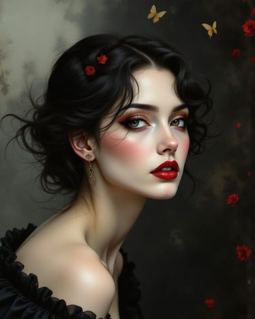 Mysterious Pin-Up Woman Portrait in Lempicka Style