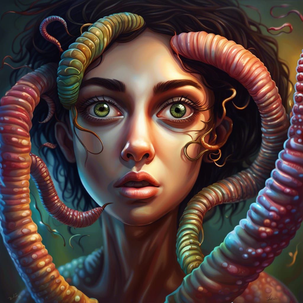 Worm person with big eyes