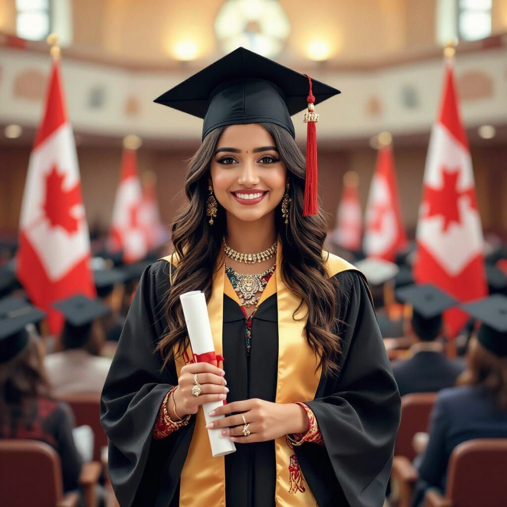 Punjabi Girl's Canadian College Graduation, Vibrant Art Styl...