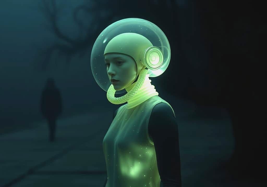 Eerie Sci-Fi Figure with Translucent Helmet