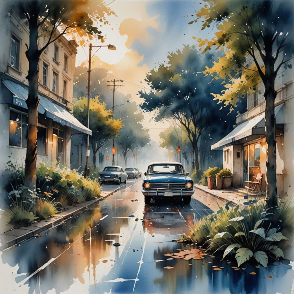 Rusty Vintage Car Beside a Forgotten Diner at Dusk