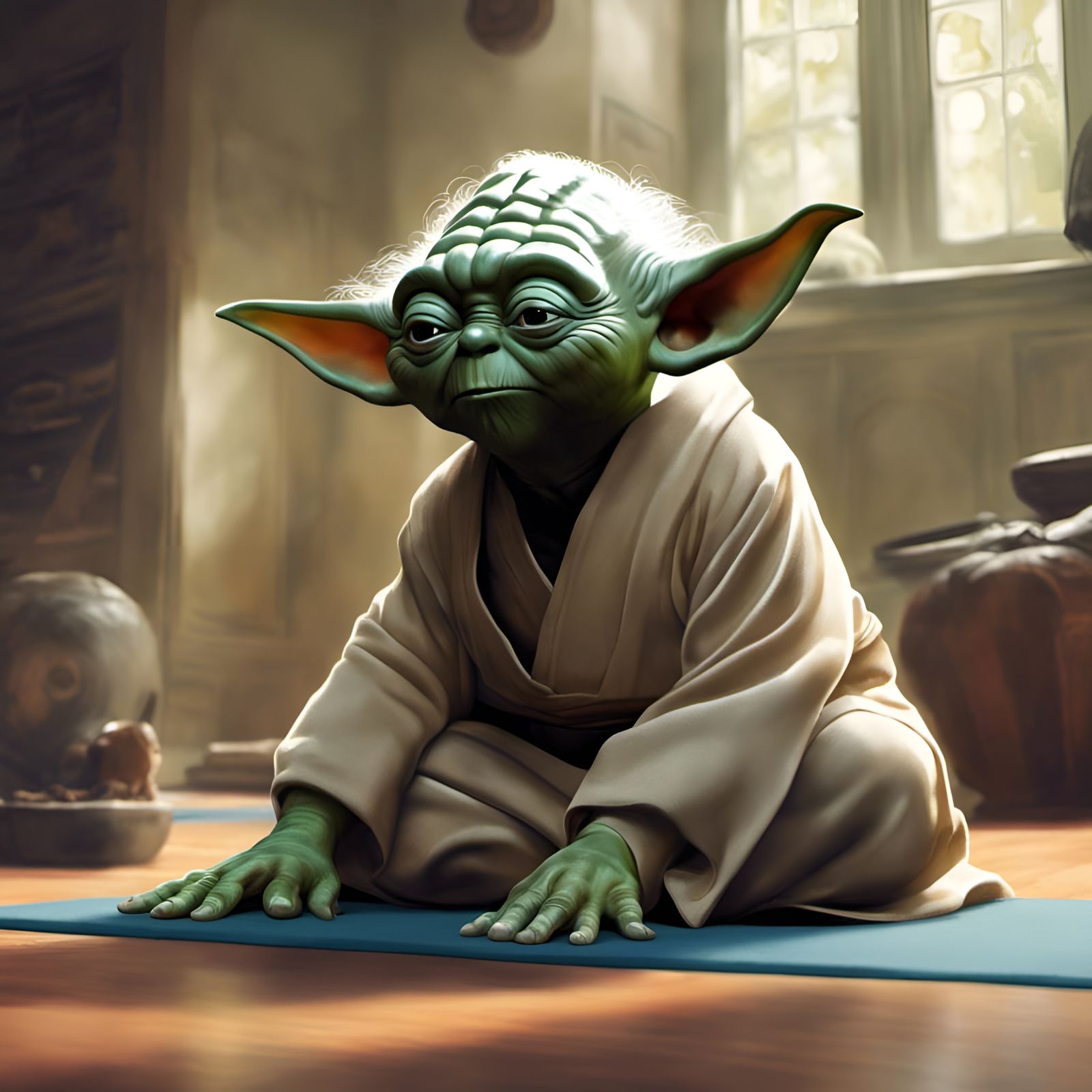 Yoda Downward Dog Yoga Portrait, Comic Book Style
