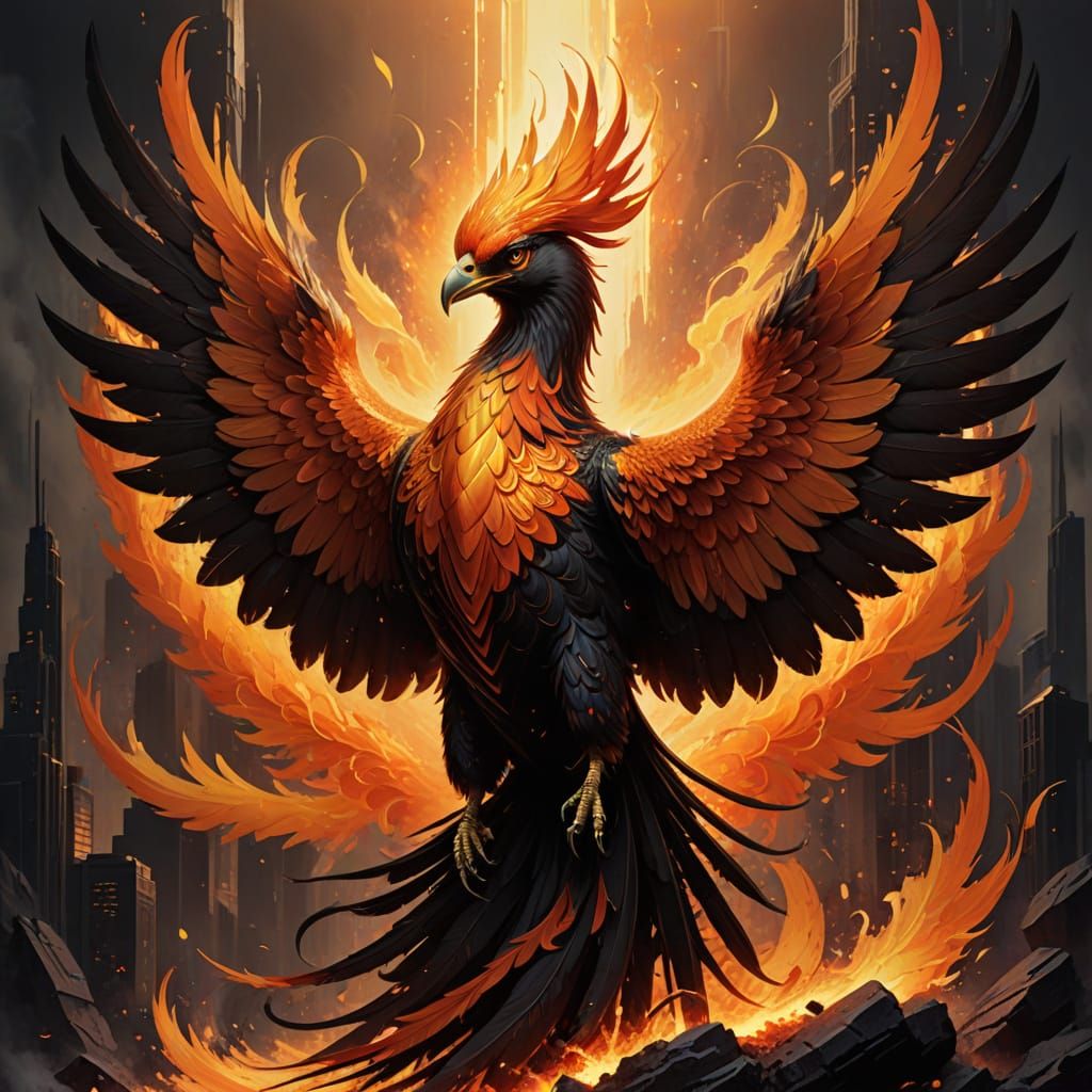 Majestic Phoenix Rises in Art Deco Style