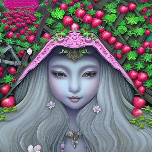 Strawberry Forest Landscape with Abandoned Ruins