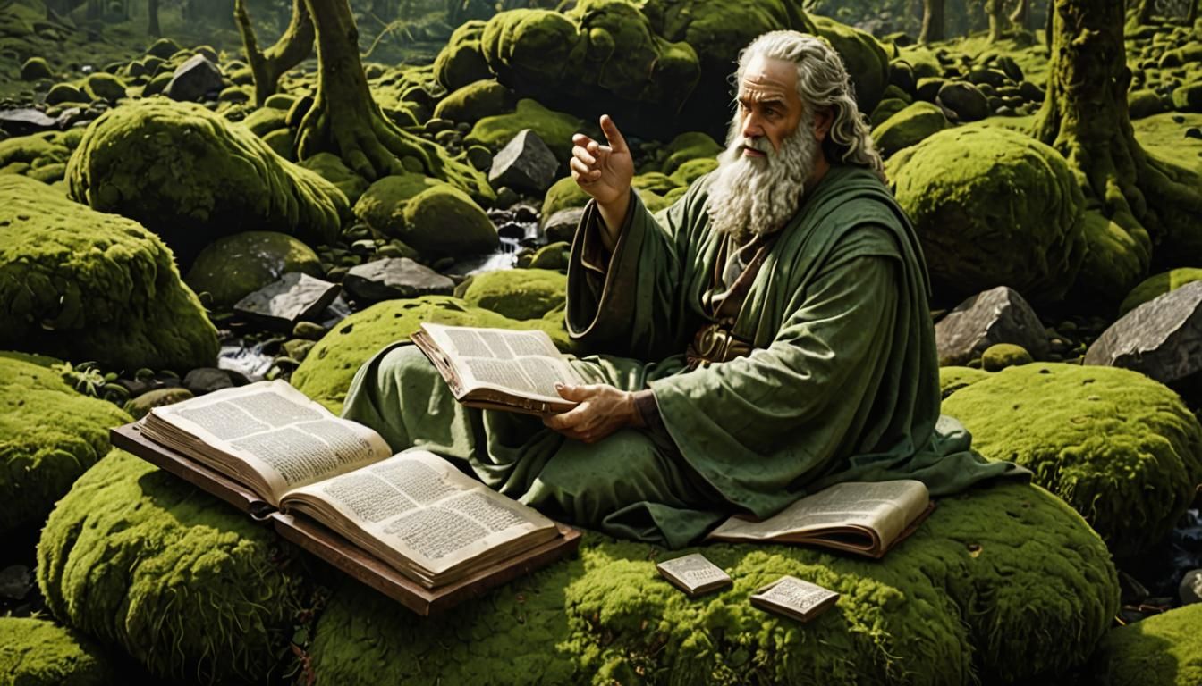 Moses and the Tablets on a Moss Bed