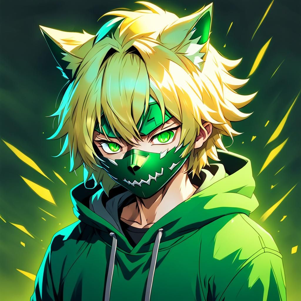 Manga-Inspired Portrait of a Cool Boy with a Wolf Mask