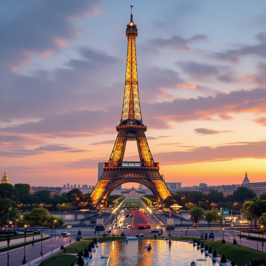 Eiffel Tower in Golden Light, Impressionist Style