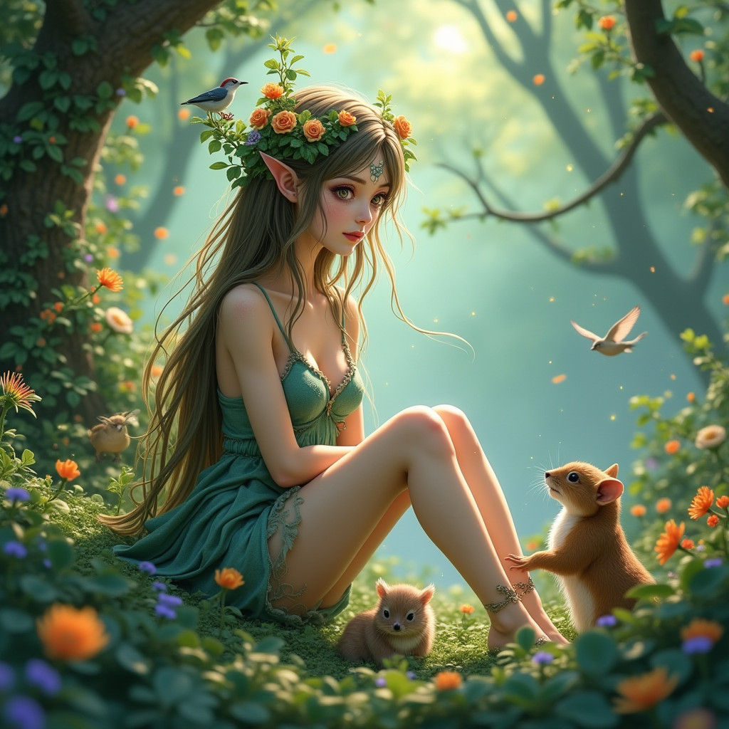 Mystical Forest Nymph in Dreamlike Anime Style