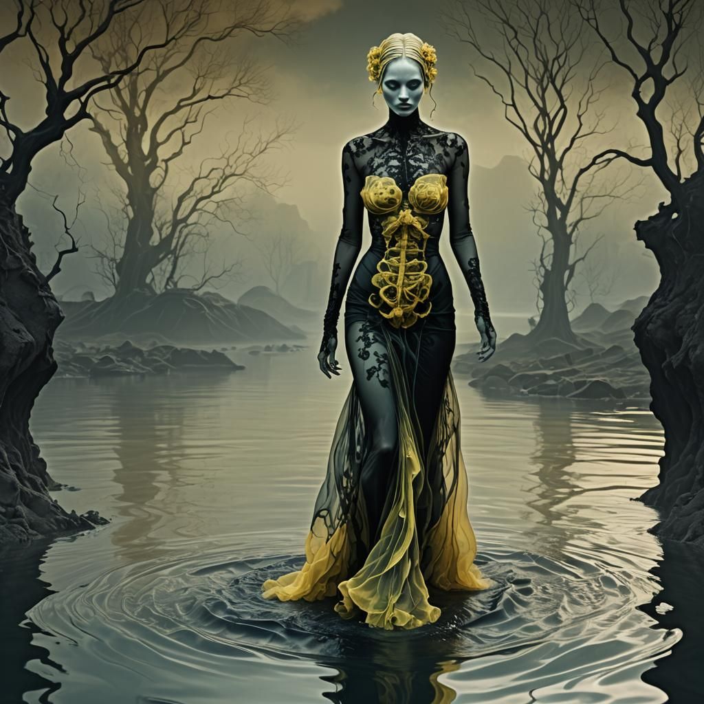 Two-Toned Anatomical Goddess Swims in a Sea of Color