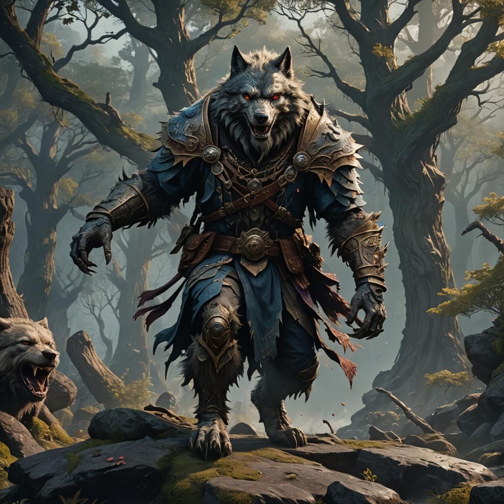 Detailed Wolf Man Matte Painting in 8k