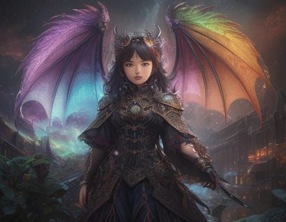 Chibi Rainbow Dragons in Holographic Illustration