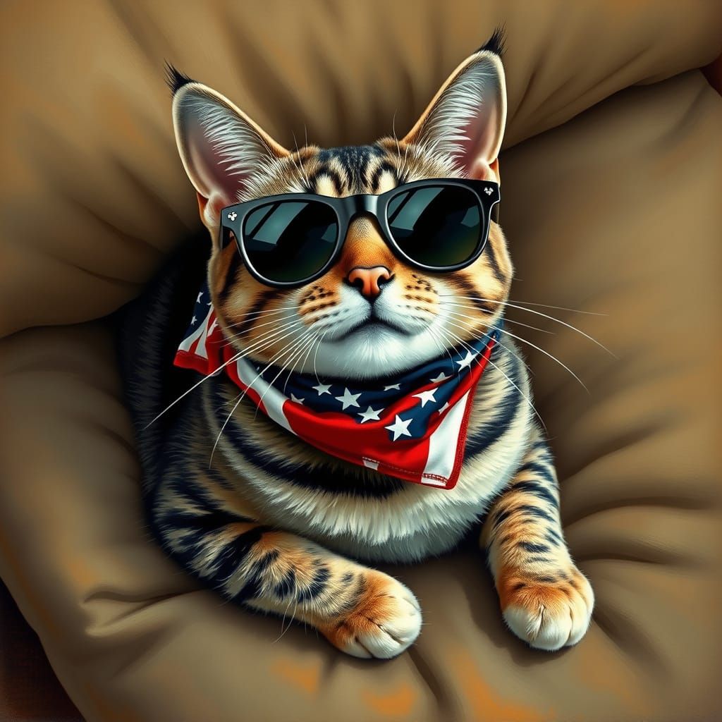 Patriotic Cat Portrait in Photorealistic Style