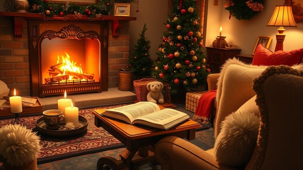 Cozy Fireplace Living Room in Kinkade Style