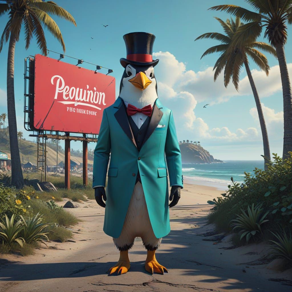 Humorous Penguin Billboard in Bright Colors