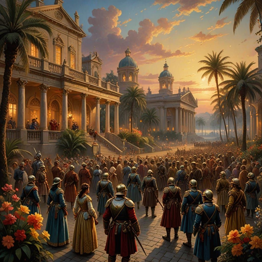 Grand celebration at the royal court of Cleopatra