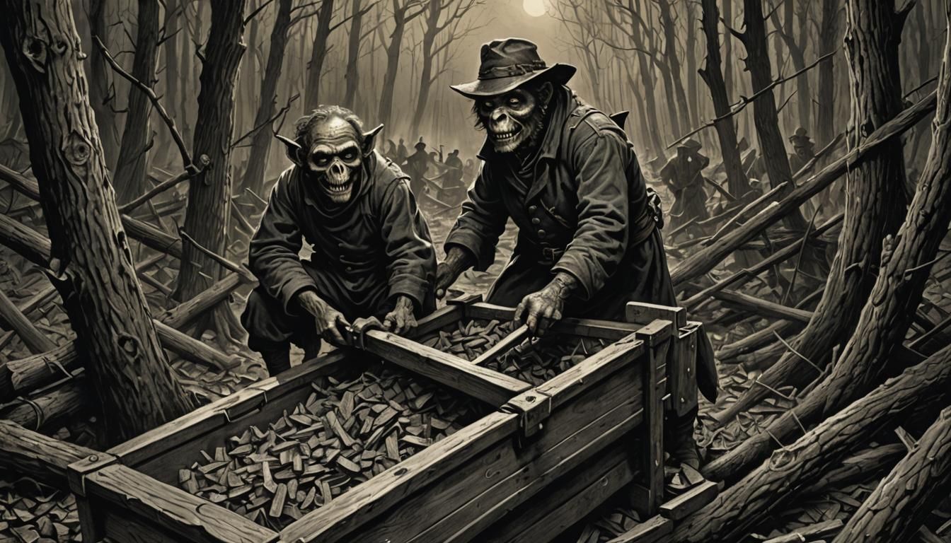 Gruesome Woodchipper Scene in Gothic Horror Style