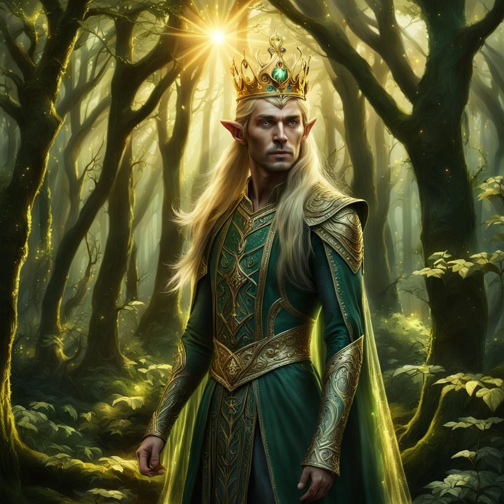 Elven King Oberon in Forest, Digital Art