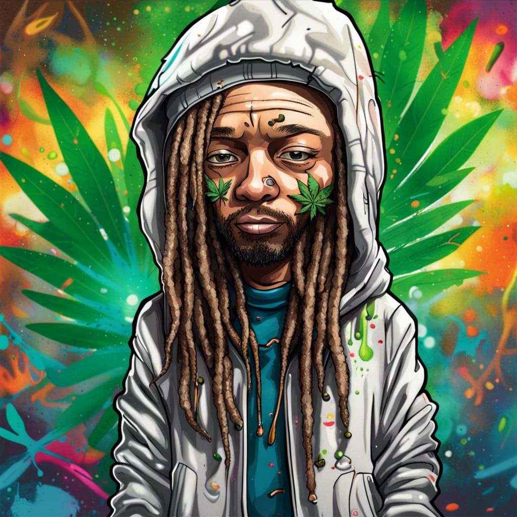 Whimsical Chibi Smoker in Graffiti Art Style