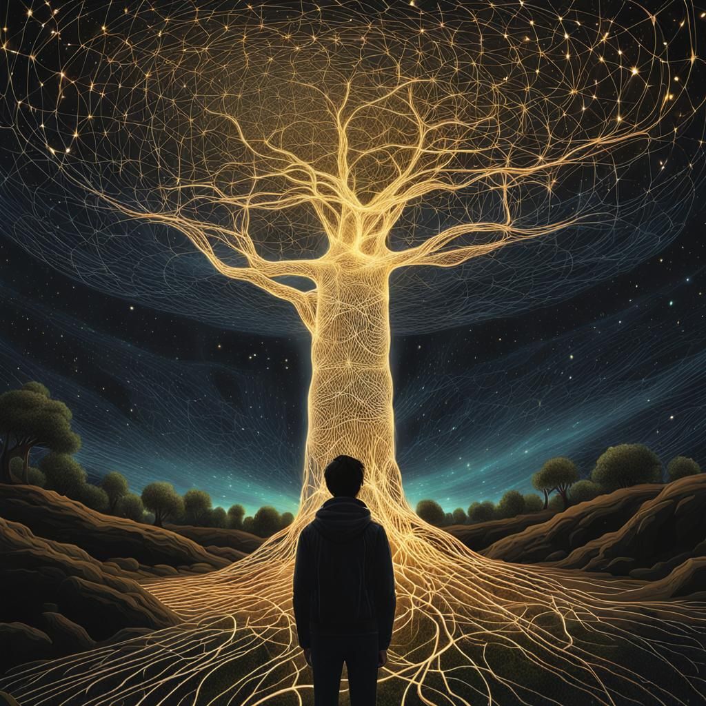 Glowing Human Connected to Intricate Network