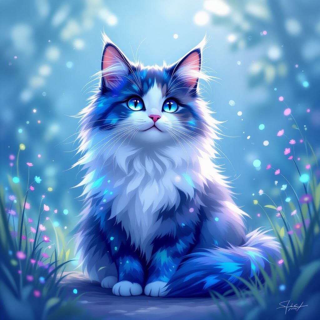 Radiant Galaxy Cat in Whimsical Style