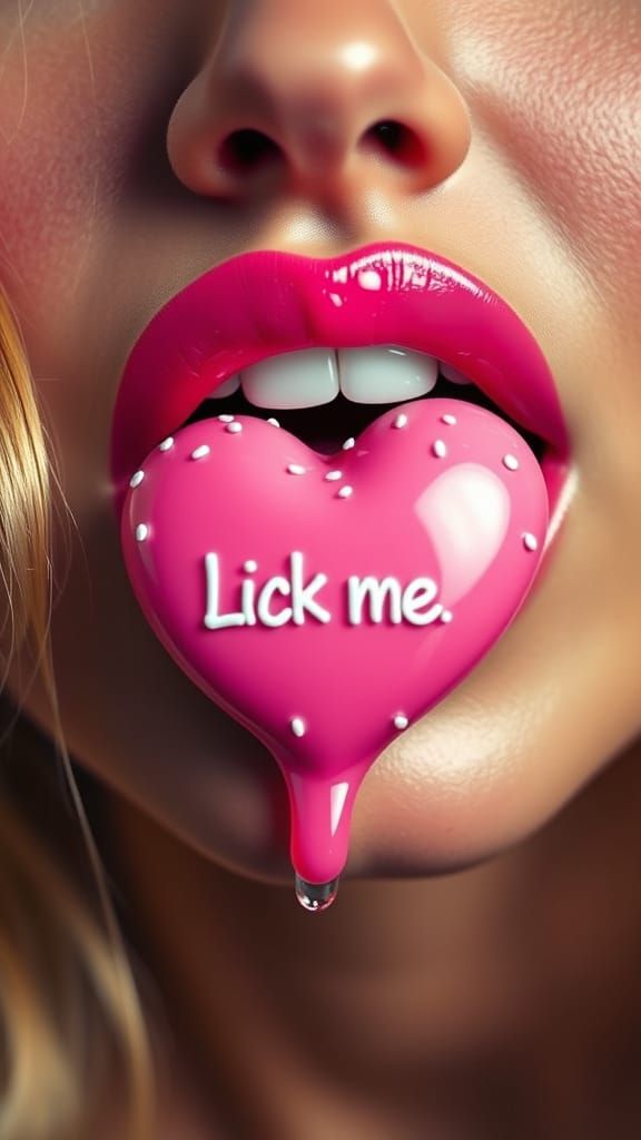 A provocative, hyper-realistic close-up portrait dripping with sensual energy & bold pop-art styling, capturing a woman’...