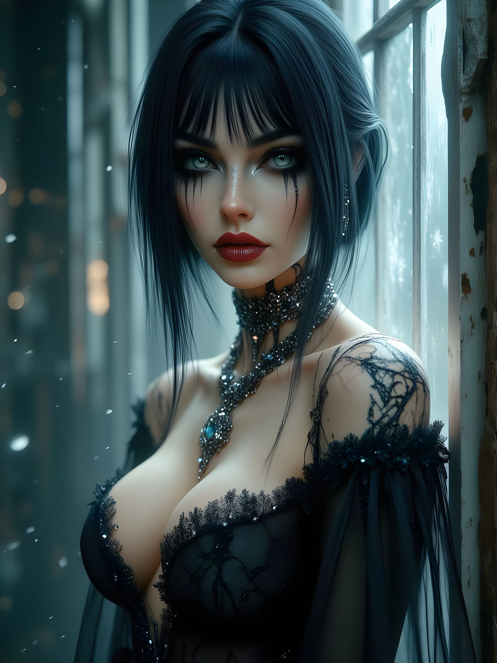 Gothic Anime Entity in Watercolor Style