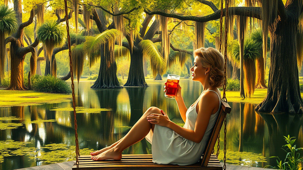 Louisiana Bayou Scene in Surrealist Digital Art Style
