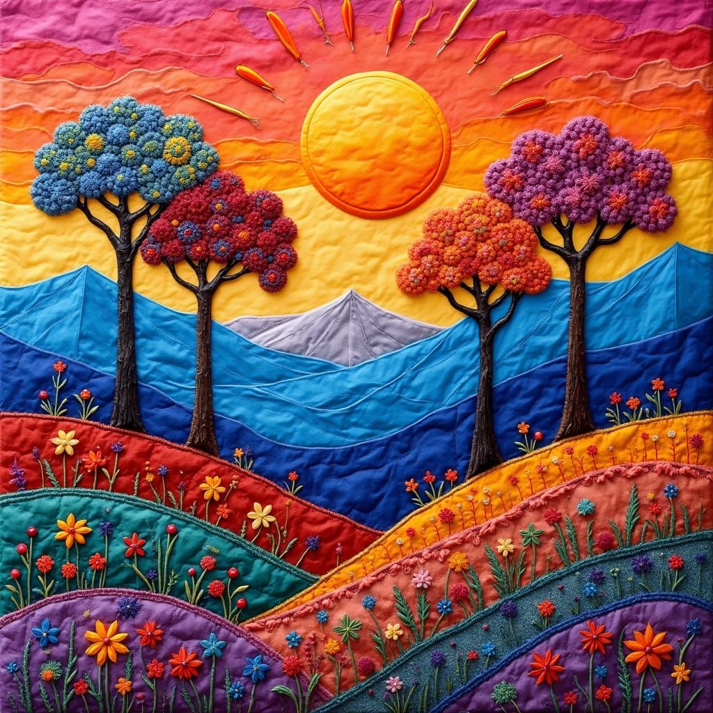 Impressionistic Landscape with Vibrant Floral Patterns